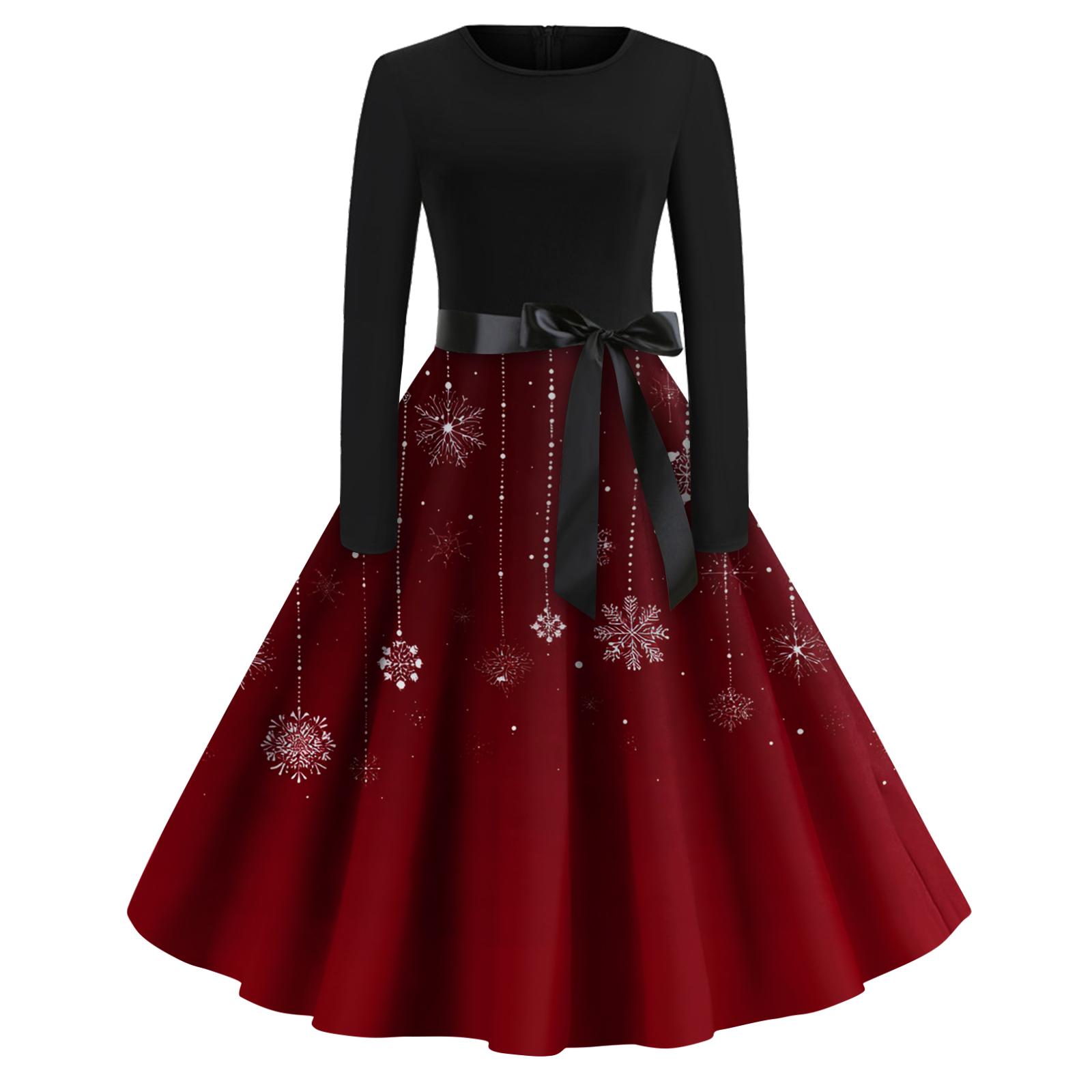 

Женское модное повседневное платье приталенного кроя с круглым вырезом, рождественским принтом и длинными рукавами XL арбуз красный