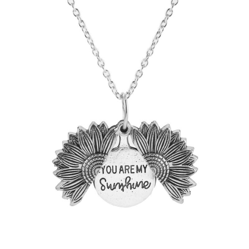 

Sunflower Double Layer Pendant Necklace With Open Flower Charm For Couples