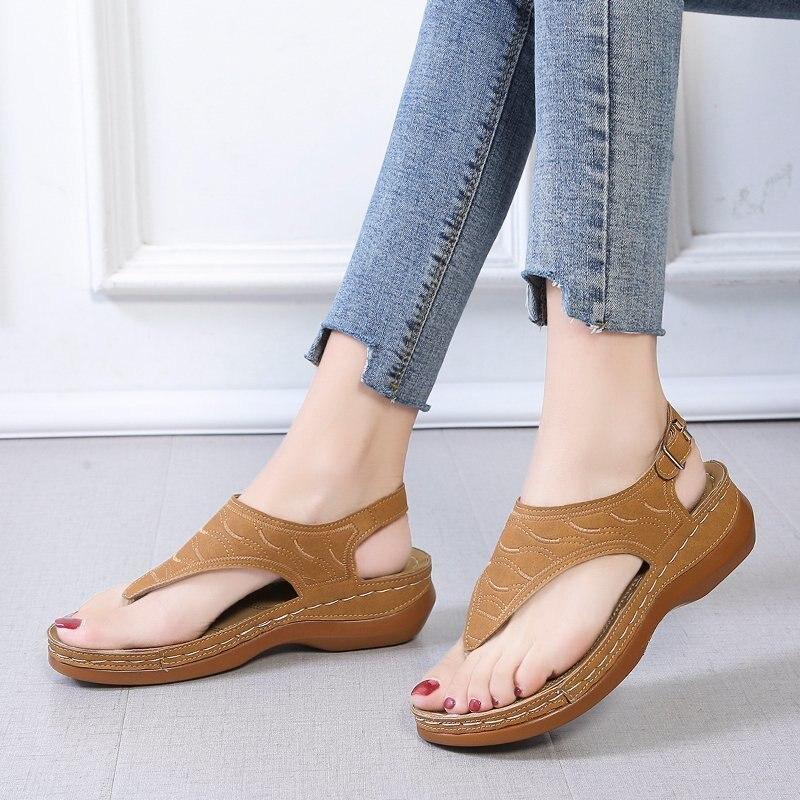 New Women Sandals Summer Fashion Solid Color Wedges Thong Ladies Clip Toe Shoes Platform Comfortable Casual Female Beach Shoes