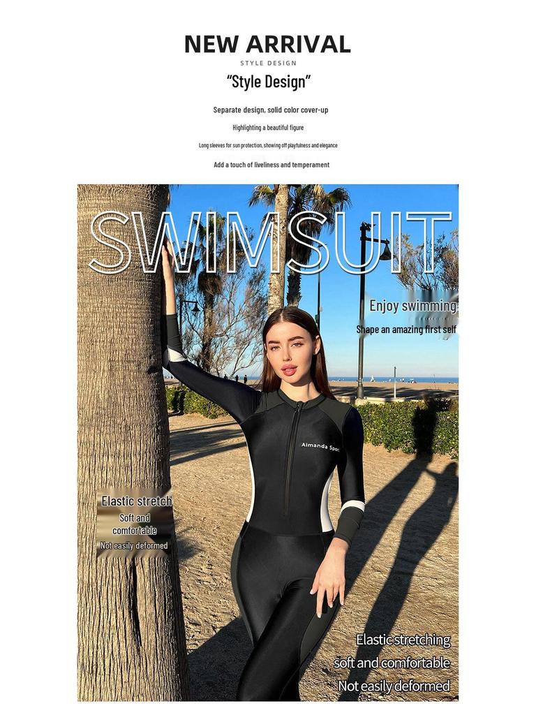 2024 Two-Color Women's Slimming High-Waist One-Piece Surf & Dive Swimsuit