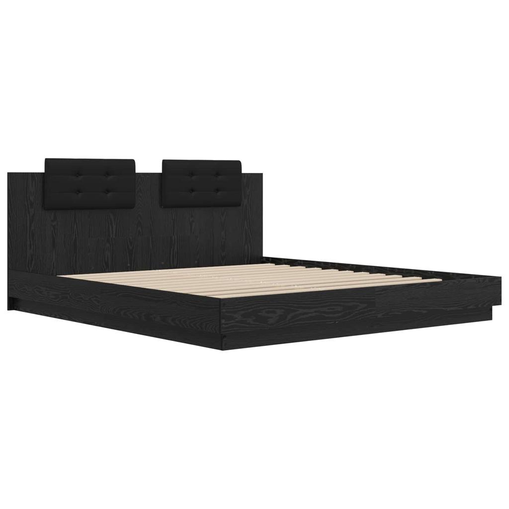 Bed Frame with Headboard Black Oak Effect 200 x 200 cm