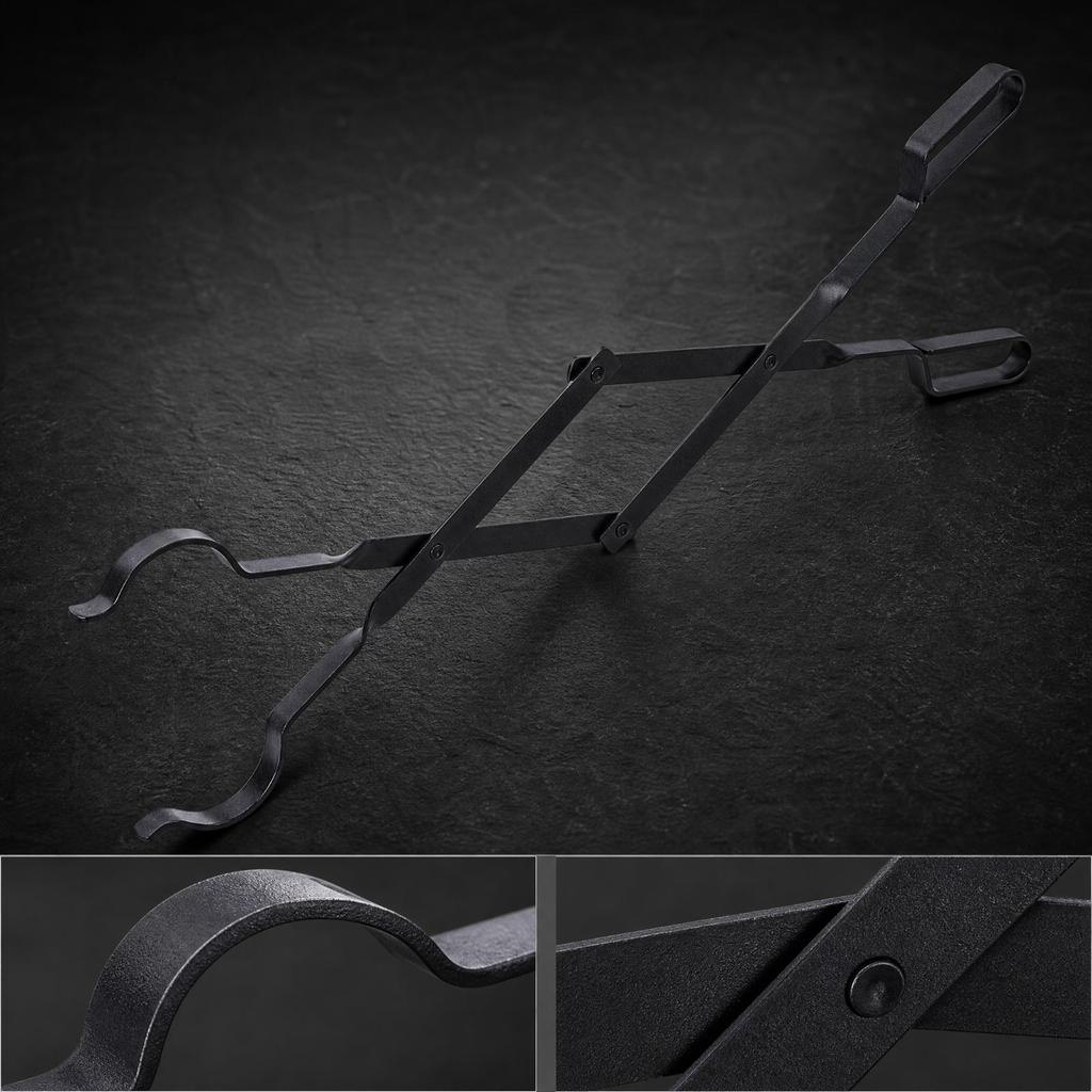 Folding Fireplace Log Tongs Lightweight Steel with Loop Handles