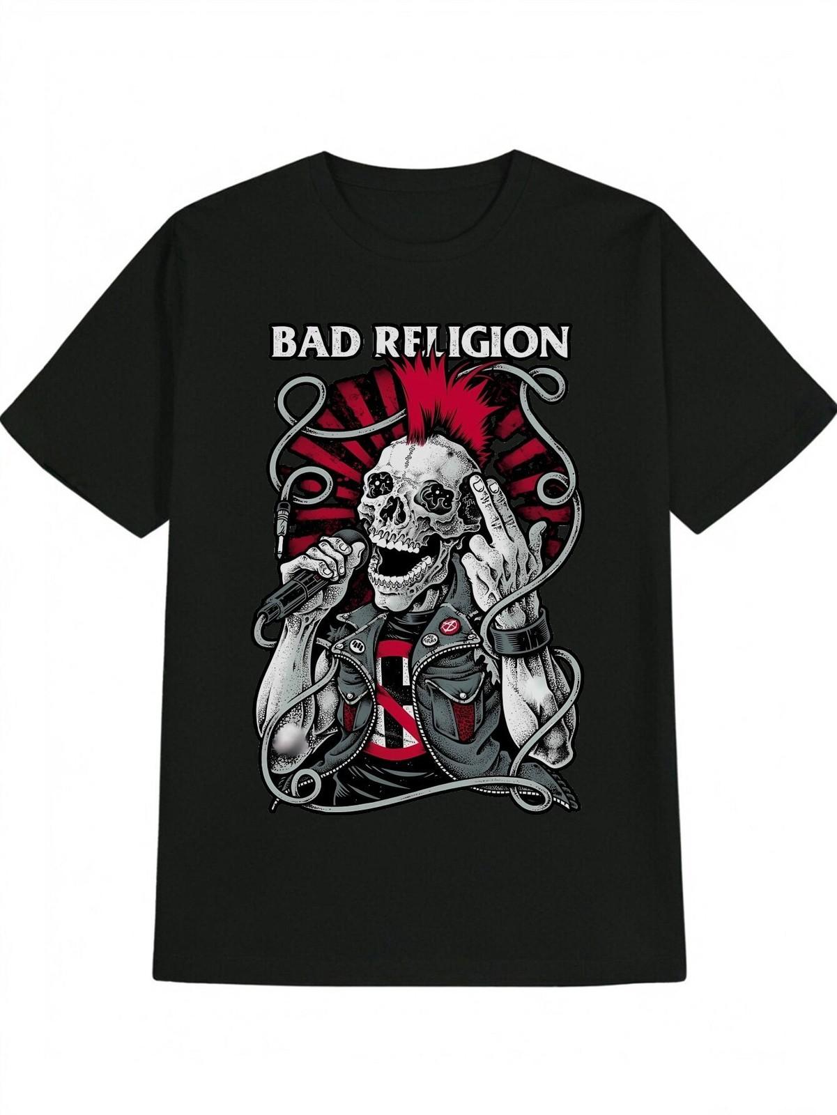 Men s Vintage Bad Religion-Inspired Graphic T-Shirt - Gothic Band Logo & Skull D S разноцветный
