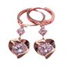 Exquisite Russian 585 Purple Gold Shiny Peach Heart Zircon Ear Buckle Fashionable Rose Gold-Plated Versatile Love Earrings