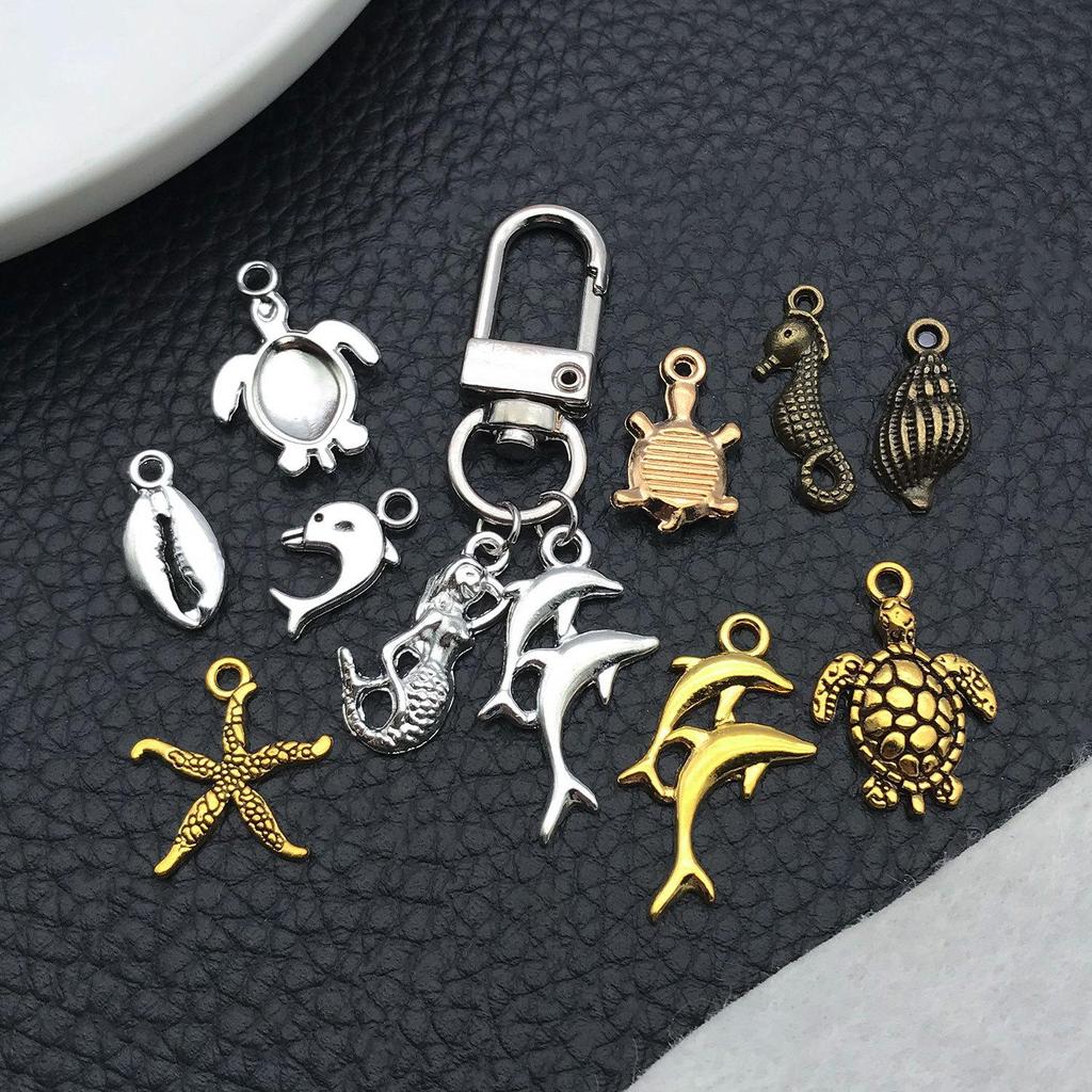 Mix 100-Piece Starfish, Turtle, Seahorse, Dolphin Pendant Set for DIY Jewelry - Bracelets, Necklaces, Earrings