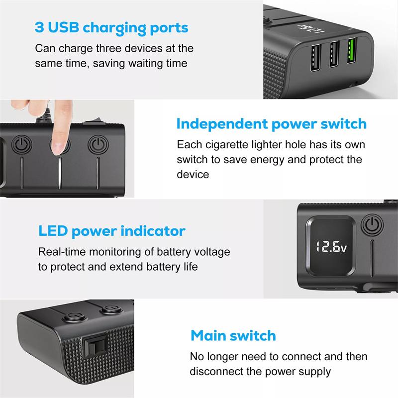 120W 3 In 1 Three Usb Socket Car Cigarette Lighter Adapte 12V 24V Splitter Led Fast Charger Plug Adapter For Iphone Gps Dashcam