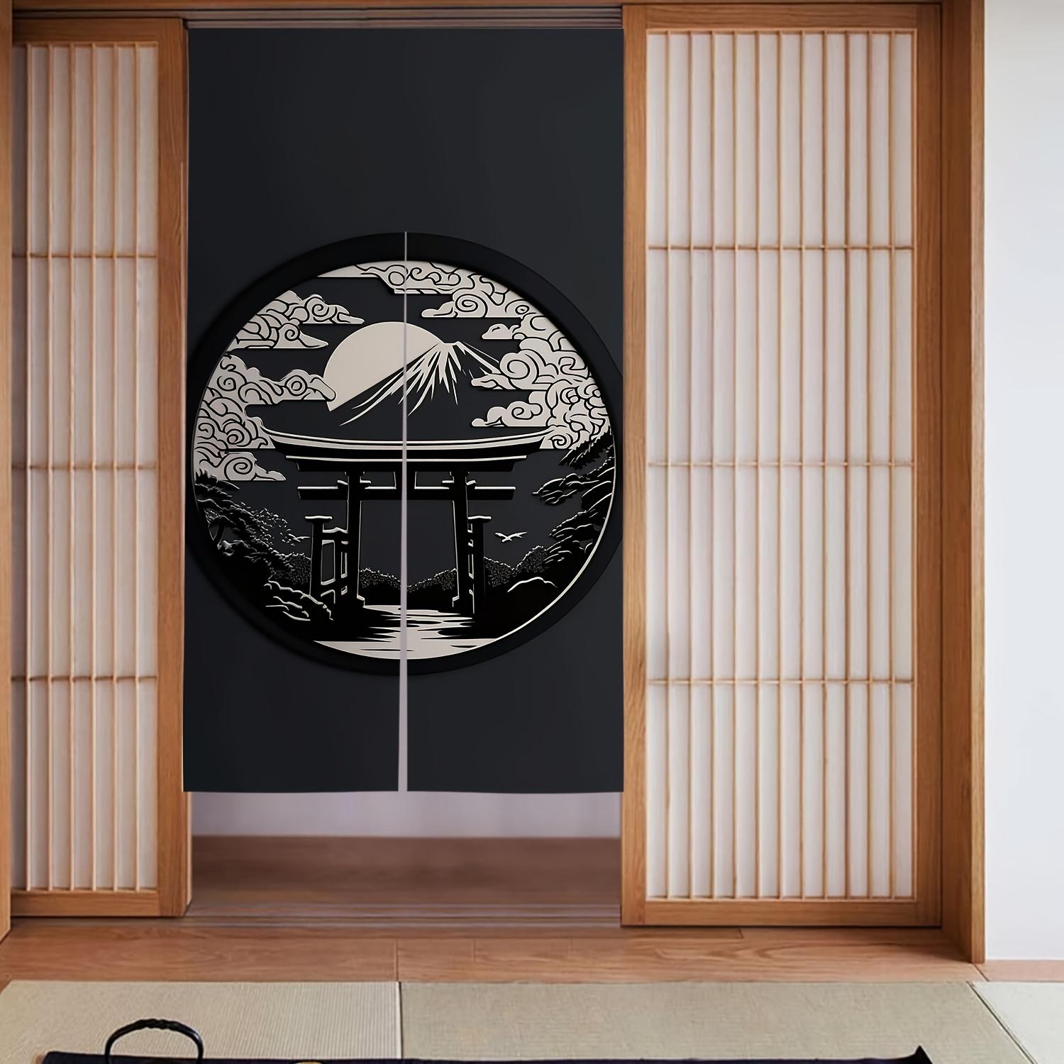 

1pc Mount Fuji Torii Gate Linen Door Curtain - Japanese Zen Style, Black and White, 2D/Flat Design, Ideal for Entryway, Living R 65x100cm26x39in