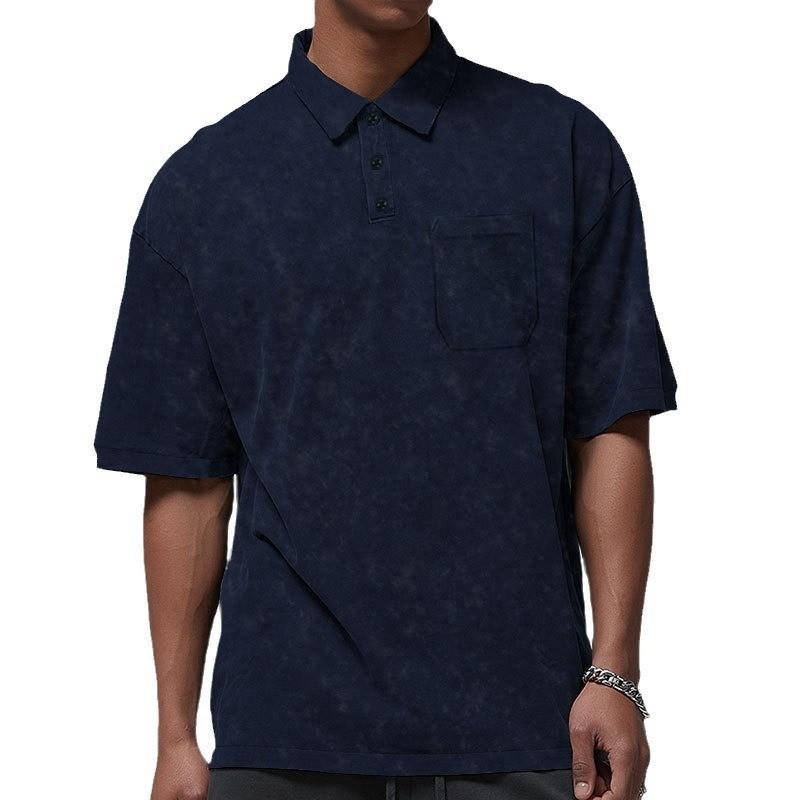 New Vintage Short Sleeve Men's T-shirt Heavy Summer Casual Lapel Short Sleeve Men's T-shirt Polo Shirt