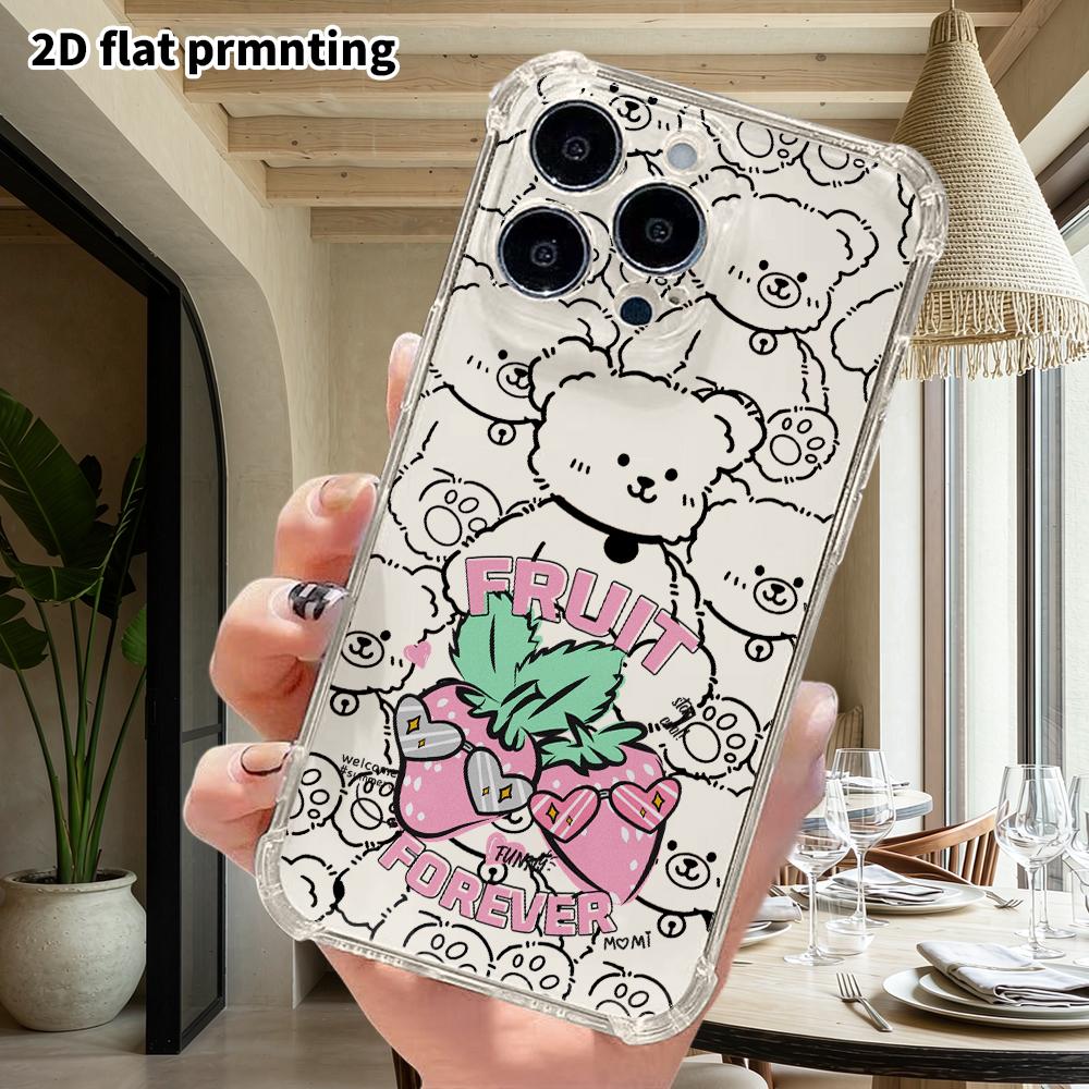 Phone Case: 2D Flat, Suitable for iPhone 18 17 16 15 14 13 Pro, Transparent Corner Protection Case, Cartoon Strawberries, Christmas and Halloween Gift