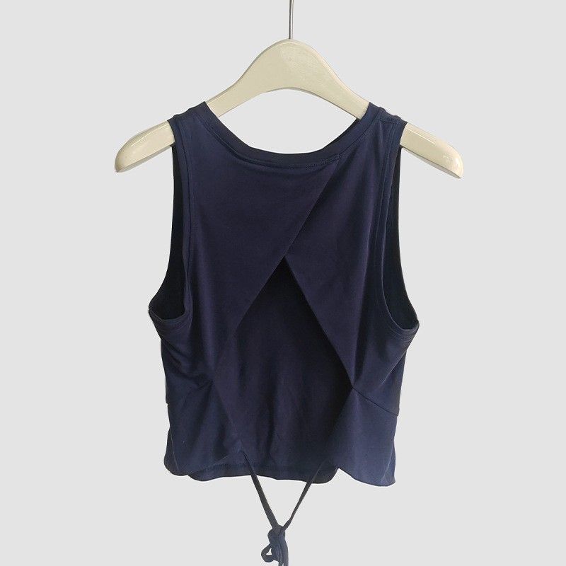 

Spring and Summer Back Exposed Shoelace Beauty Back Sleeveless Loose Sports Workout Yoga Vest Blouse Soft and Smooth Comfortable Midnight Blue 6 yards 55.00 kg-60.00 kg