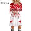Christmas Elk Party Dresses For Winter Long Sleeve A-Line Dress For Women Casual Christmas Tree Snowflake Print Mini Dress