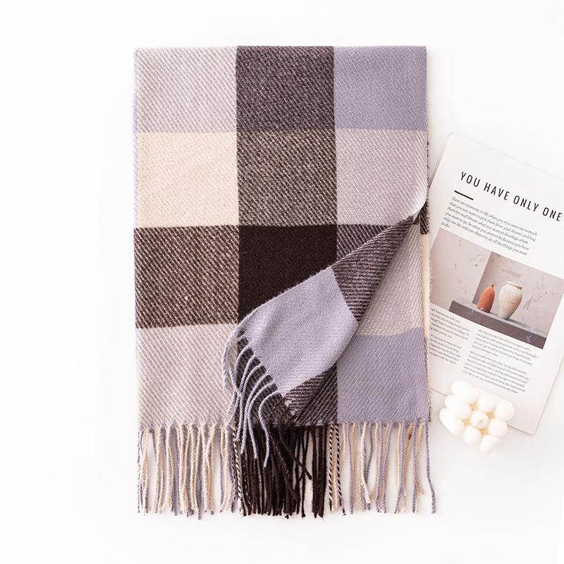 Classic Plaid Scarf for Women  Winter Atmosphere Korean Style Student Imitation Cashmere Plaid Warm Scarf for Men