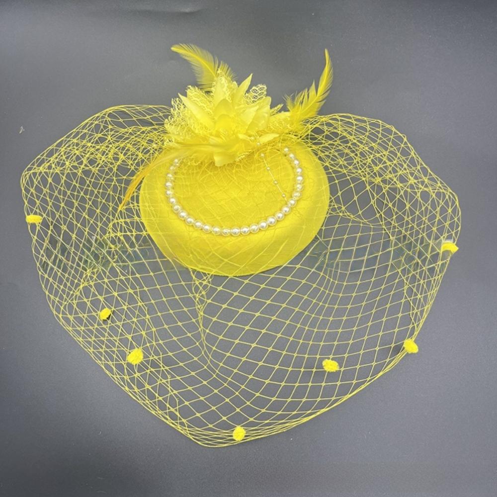 New Elegant Bridal Headwear Vintage Pearl Flower Wedding Veil Hat Temperament Mesh Pillbox Hats For Women