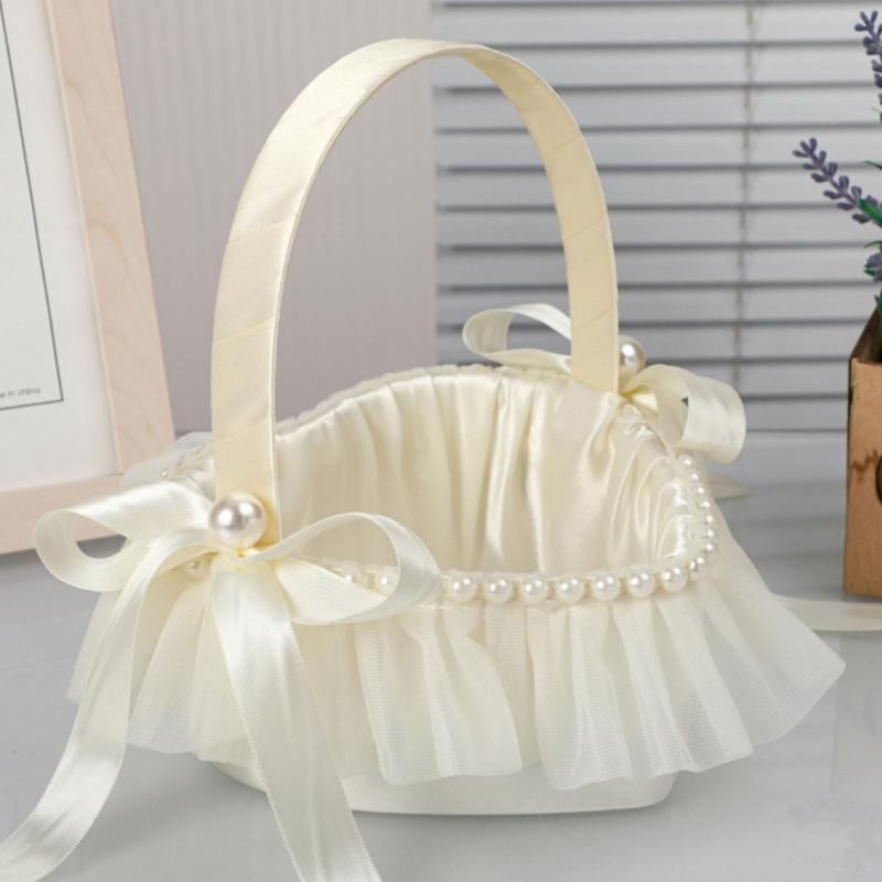 Wedding Basket Portable Western Wedding Decorative Flower Baskets with Lace Girl Heart Shaped Storage Basket Anniversary