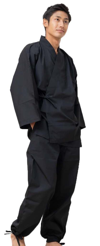 after Autumn Ankle [Yurakuan] Men's Samue, Wrinkle-resistant washing, Samue, Spring, (Black Strap, L)