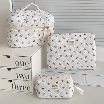 3pcs Storage Bag Quilted Panda Print Travel Organizer Large Capacity Portable Cosmetic Toiletry Bag Zipper Closure Lightweight