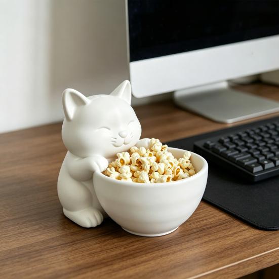 Cat Shape Storage Ornaments Large Capacity Bowl Storage Box 3D Print Molding Desktop Organizer for Snacks Keys Small Items
