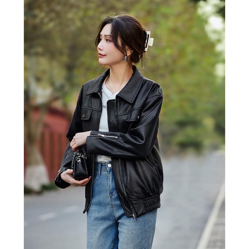 TERRE BLEUE Women's Short PU Leather Biker Jacket