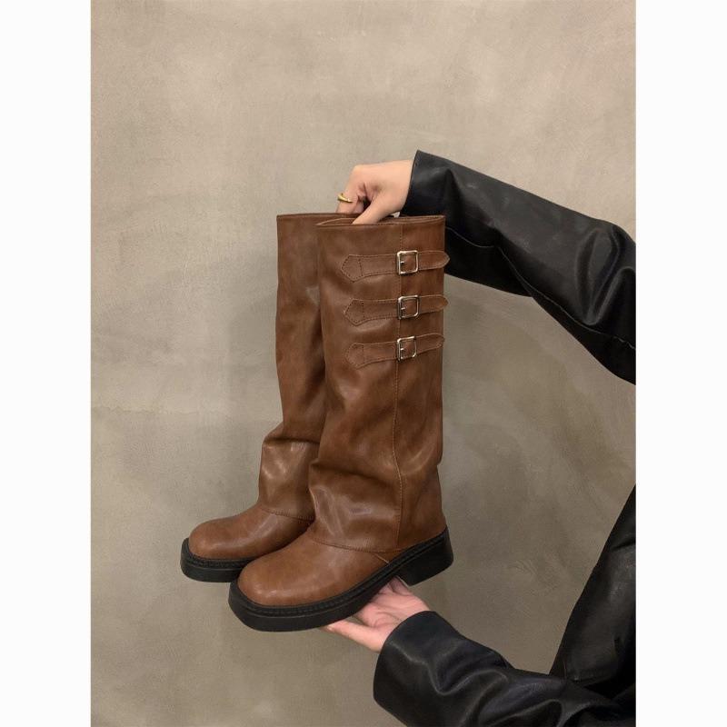 Thick-soled Versatile Retro Trousers, Long Women's Boots, New Autumn and Winter Fashion Stacking Boots, Long Boots, Children's Card