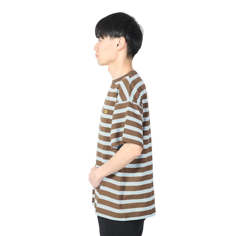 Tricou scurt cu mânecă scurtă, maro, cu bordură rotundă și un punct [Champion], mânecă, guler, 100% bumbac, broderie, logo, tricou, casual bărbătesc, C3-Z332