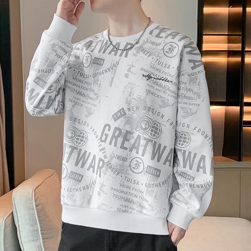 Spring Autumn Round Neck Casual Fashion Letter Printing Sweatshirt Men All-match Pullovers Top