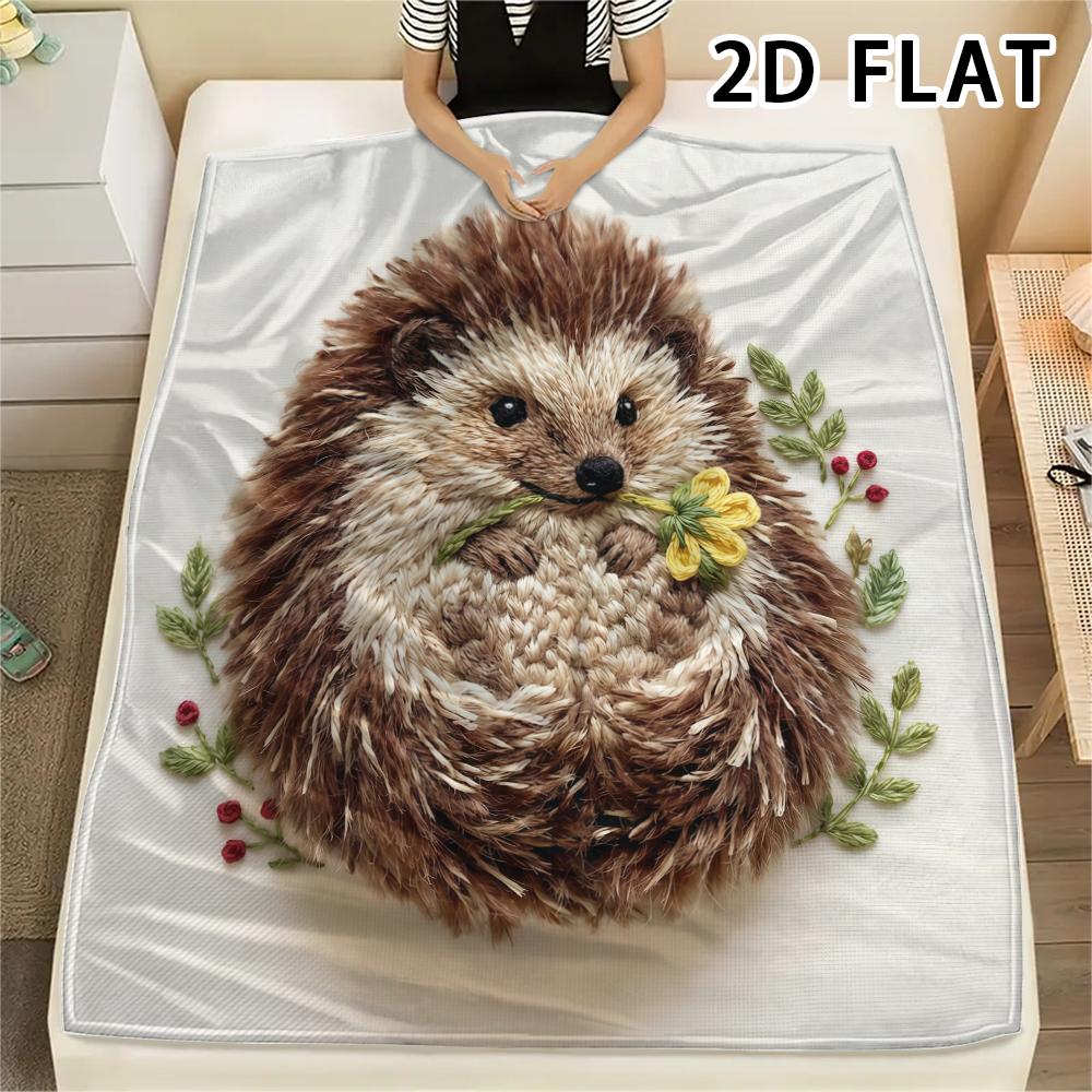 1Pc Watercolor Hedgehog Print Flannel Blanket,High quality Comfortable for All Seasons,Home Decor,Warmth and Comfort,Perfect for Christmas Gifts