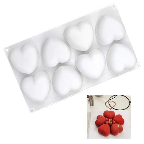 TVETE Heart Silicone Mold, 8-Cavity Mousse Cake Mold, 3D Silicone Mold, Cute Heart-Shaped Cavity, Reusable, Heat-Resistant, Baking, Pudding Mold, Jell