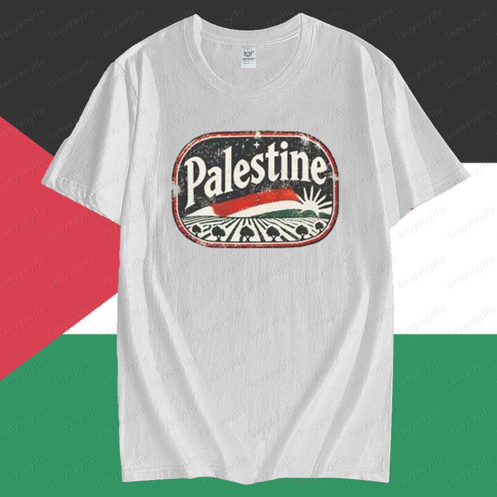 Retro Palästina Grafik T-Shirt Tops Vintage Palästina Olivenbaumfelder T-Shirt Herren Damen Sommer Rundhals Baumwolle Kurzarm