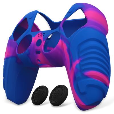 PlayVital PS5 Controller Protective Case Rubber Protective Case for PS5 Wireless Soft Silicone Skin with Thumb Grip Caps Warrior and Blue Cover,
