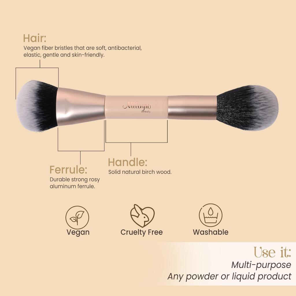 Milagro Beauty Double Duty Dual-Ended Makeup Brush - For Cream & Powder, Ultra-Soft Vegan Bristles, Pro Finish & Travel-Friendly Design