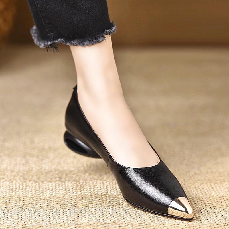 French Temperament Metal Pointed Thick Heel Single Shoes Women's 2025 Autumn New Shallow Mouth One Pedal Retro Mary Jane Shoes