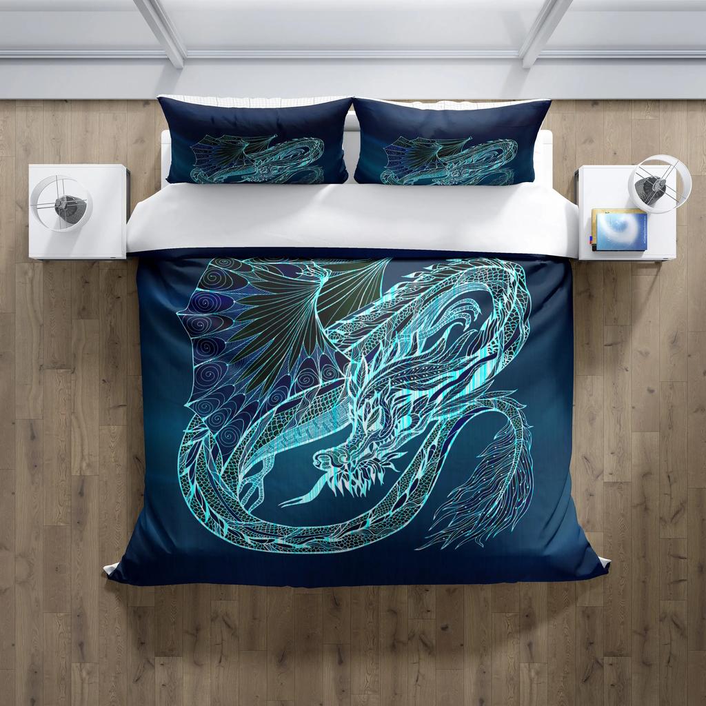 Dragon Printed Duvet Cover King Queen Western Magic Dragon Bedding Set Teen Adults Ancient Mythical Animal Polyester Quilt Cover