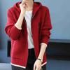 Women's Fall Knitted Wool Hooded Jacket with Zipper Ladies Loose Short Cardigan Long Sleeve Tops