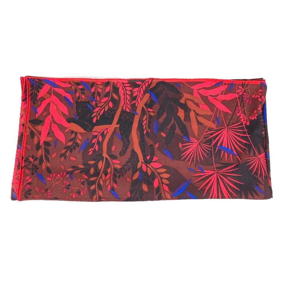 CARTIER PANTHERE Leopard Logo Large Scarf 140 Stole/Shawl Cashmere / silk Red