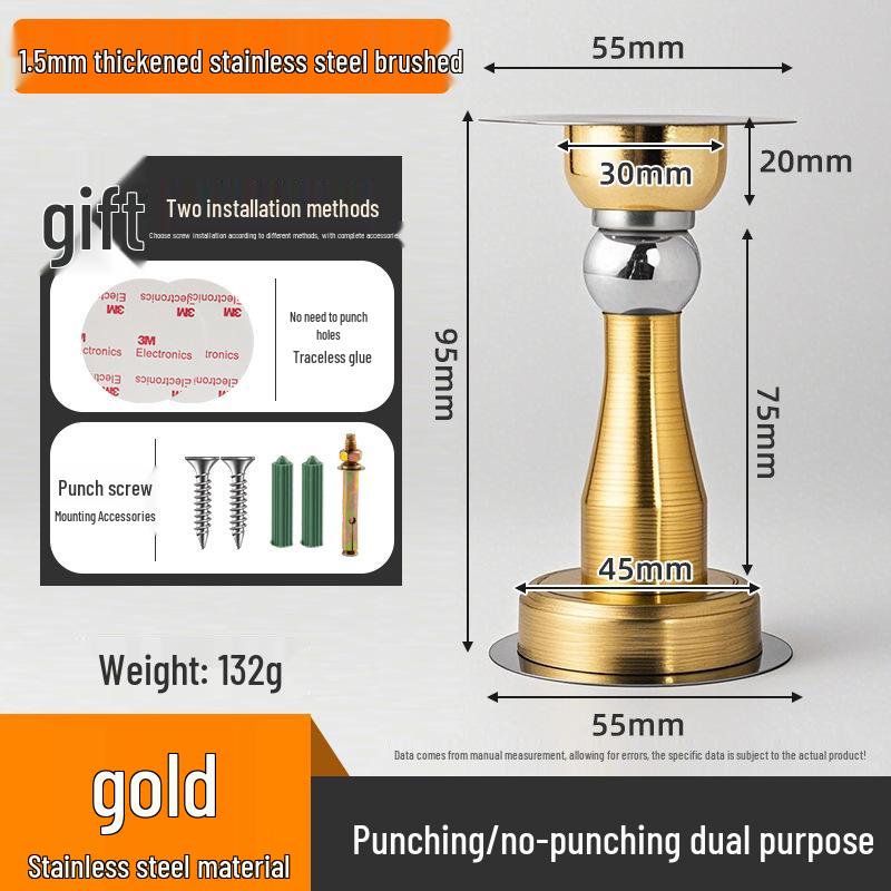 Magnetic Stainless Steel Door Stopper - Anti-Collision Wall Mount, No-Drilling, Strong Magnet for Indoor Use.