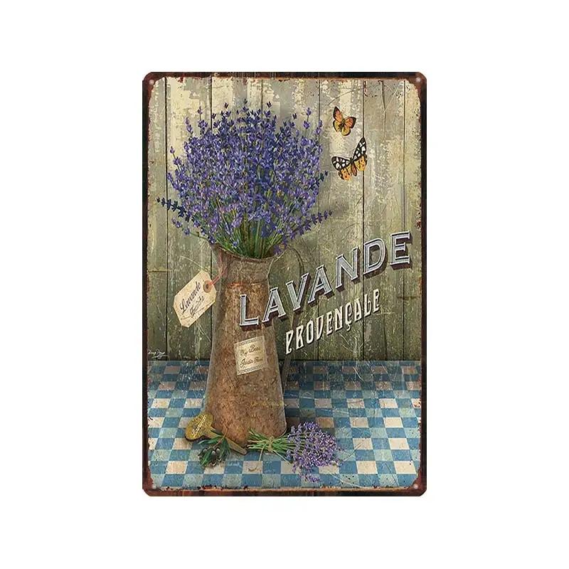 Trädgård Lavendel Metallplåtskyltar Plåt Lila Blomma Bondgård Plakett Väggkonst Hem Vintage Kaffeklubb Dekoration Vängåva