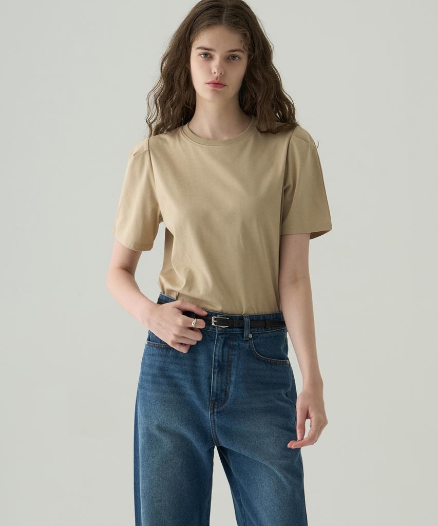 Deuloupisumeon Puff Sleeve Supima Cotton Short Sleeve T-Shirt [Brown]
