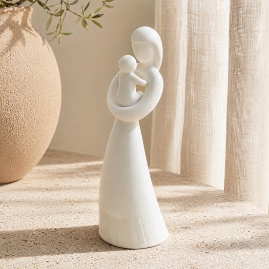yangyizhi 3D Printed Mother and Child Sculpture, Matte White Abstract Embrace Statue with Anti-Tipping Base, Minimalist Home Decor for Living