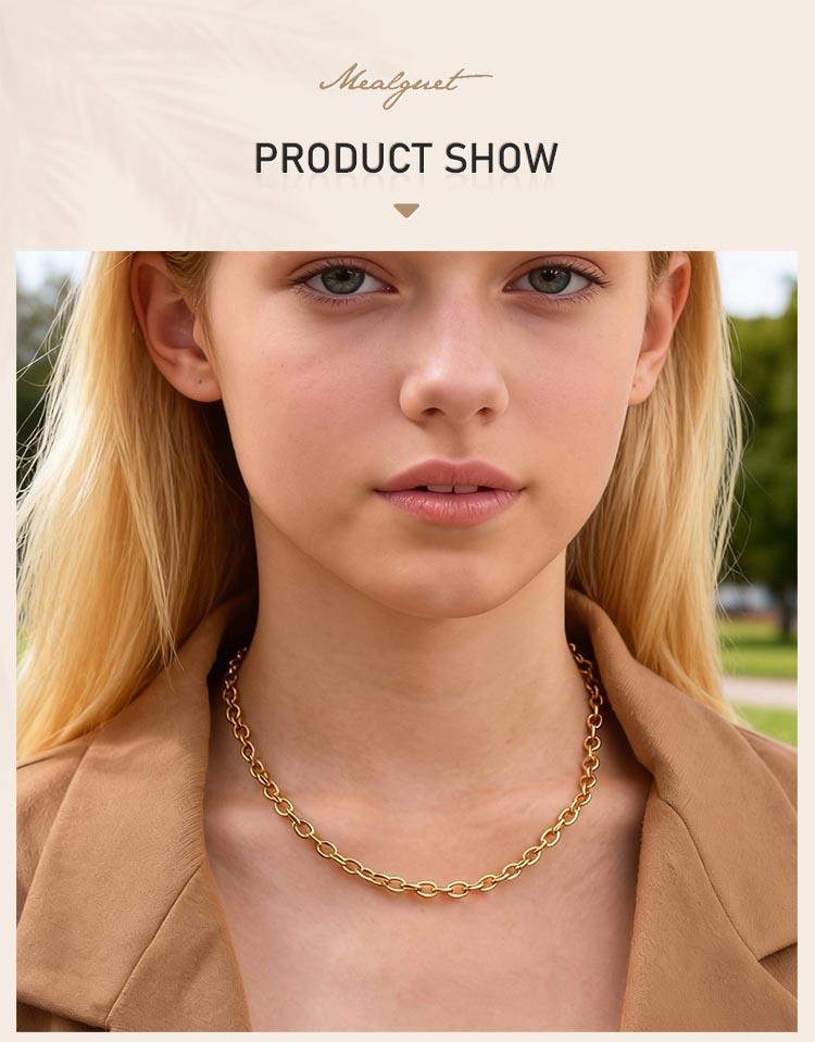Solid Stainless Steel Chunky Chain Necklace for Women, Simple Link Chain Chokers, Fashion Non Tarnish Jewelry