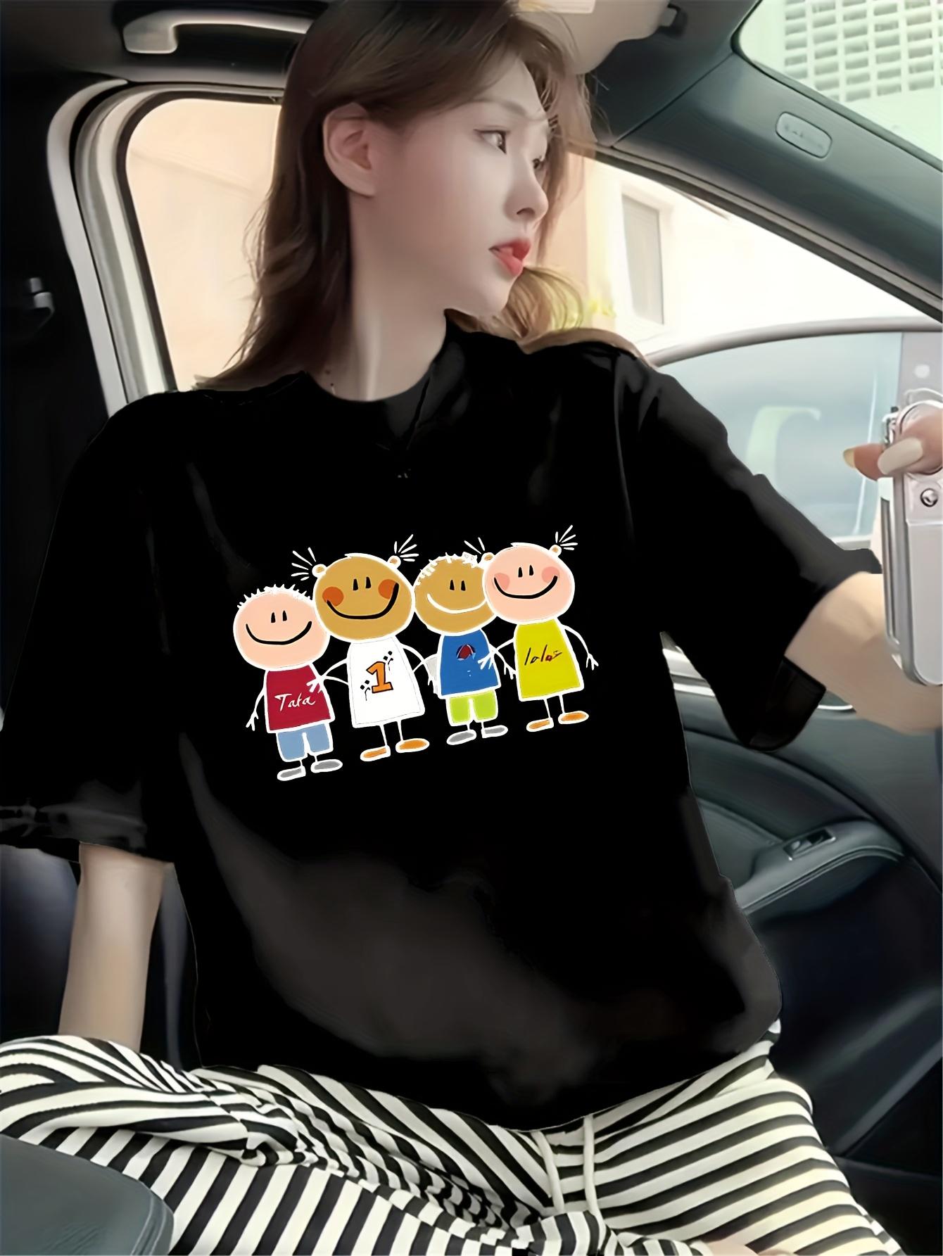 Pure Short-Sleeve T-Shirt for Women - Loose Fit Cartoon Print Design #3333 S разноцветный