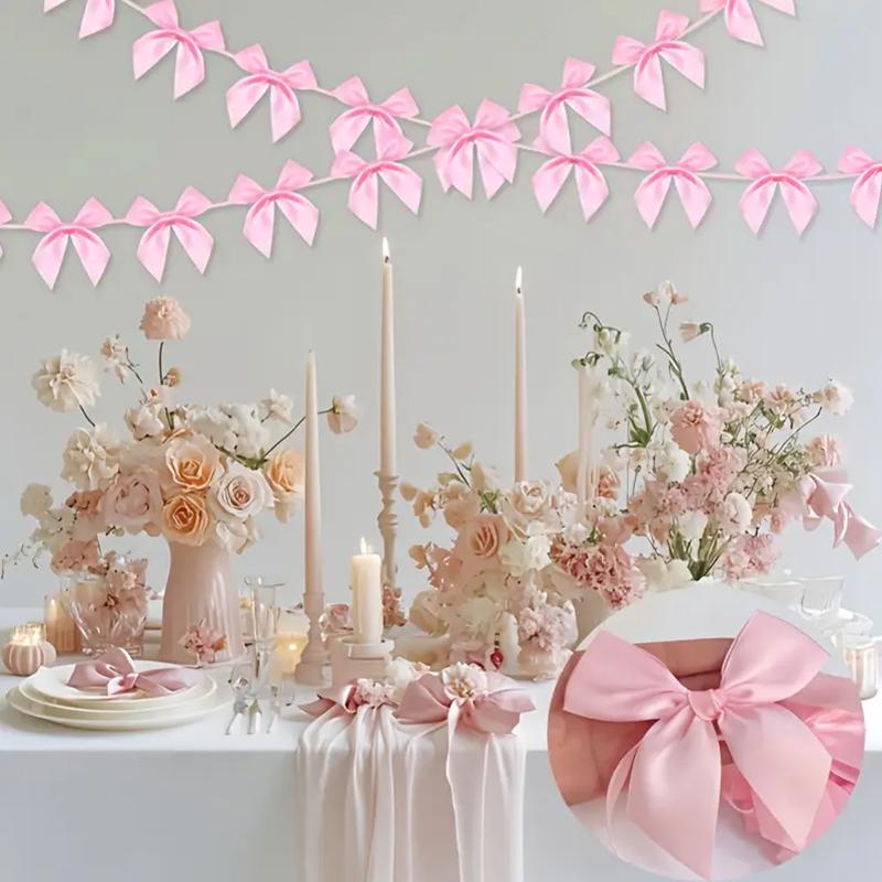 10pcs/string Polyester Hanging Home Craft Ornament Wide Bow Pulling Flag Party Decor 4 Colors