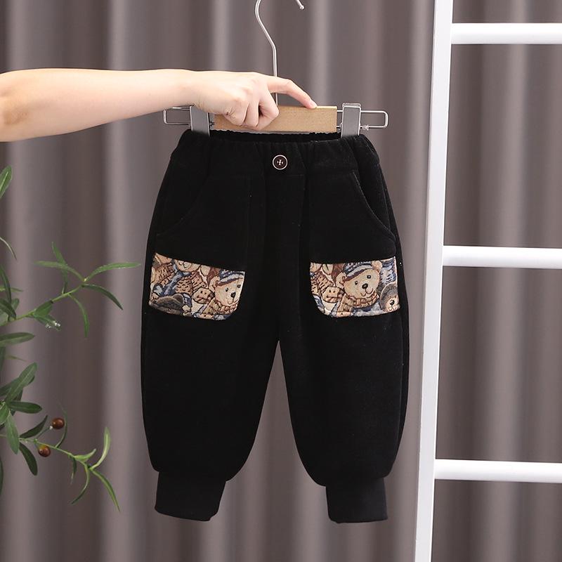 

2024 Детские зимние брюки из хлопкового бархата с рисунком: Толстый, теплый, удобный, повседневный 110cm