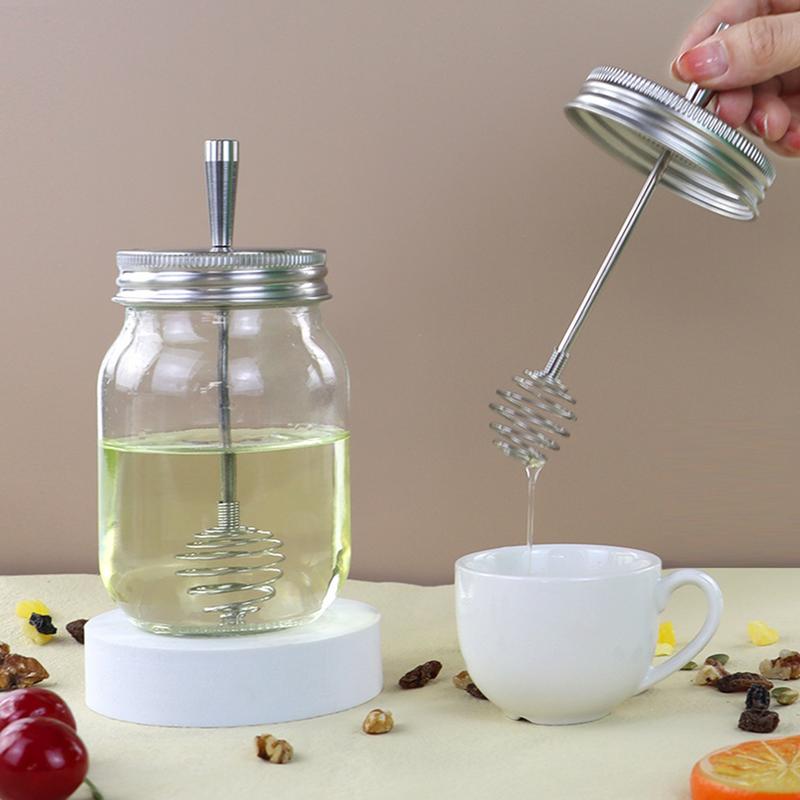 Honey Stirrers Lid Canning Lid And Hoop Lid With Honeycomb Cover Band Detachable Stainless Steel Lid For Regular Mouth Mason