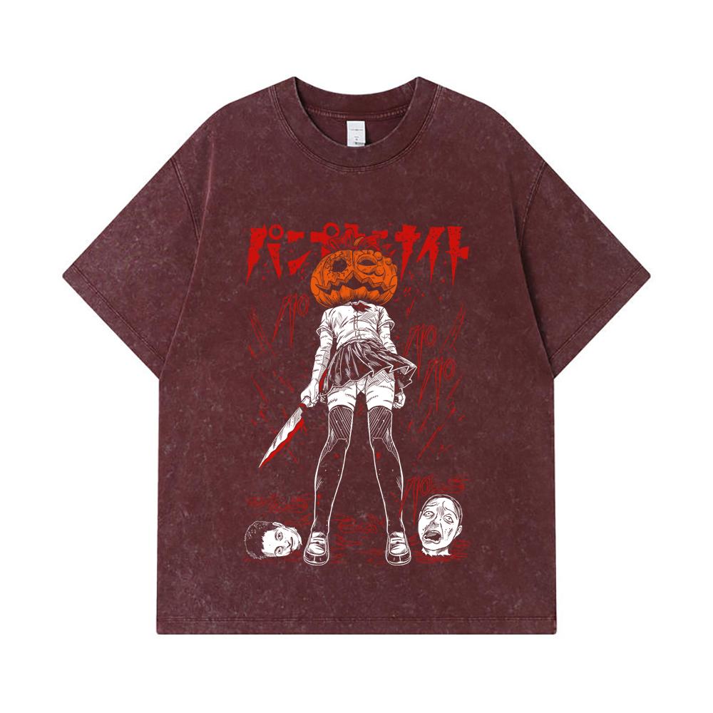 275 GSM Washed T-shirts 100% Cotton Pumpkin Night V2 Print Unisex Heavy Cotton T Shirt