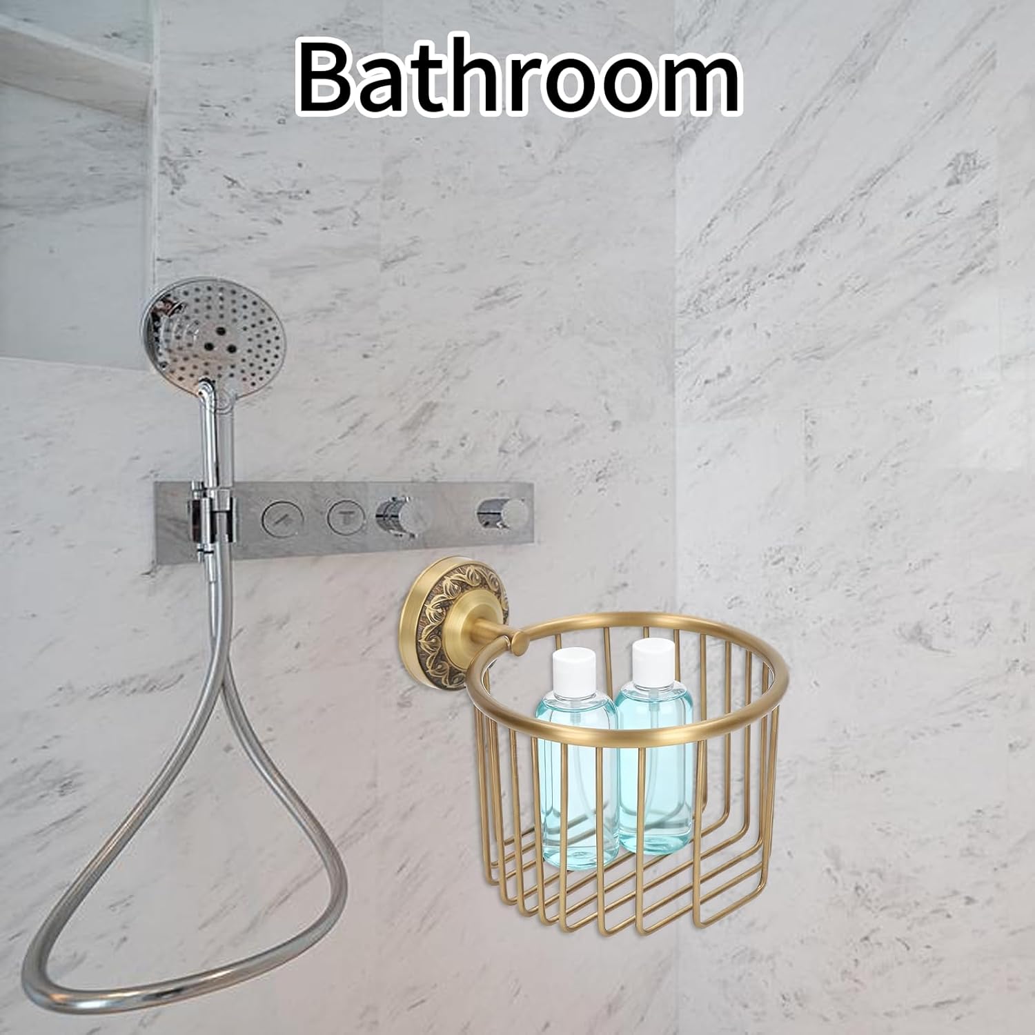 Vintage Toilet Paper Holder, Antique Brass Toilet Paper Holder Wall Mounted with Stable Metal Stand, 2-in-1 Heavy Duty Tissue Paper Roll Dispenser