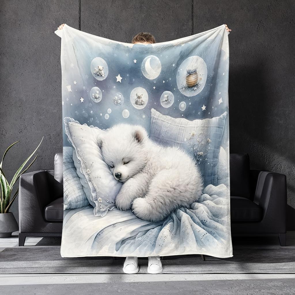 [Magic Throw Blanket] Cozy Polar Bear Print Throw Blanket - Multi-Use Magic, Soft, Warm & All-Season Comfort for Bedroom, Sofa,