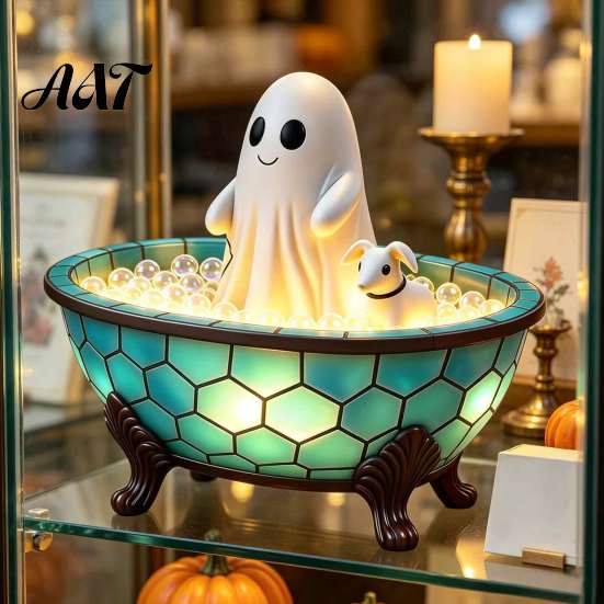 Spooky Home Decor for Parties Ghost Bubble Bath Lamp, Cute Night Light Halloween Decor, Decorative Bedroom & Puppy Lamp Indoor Living Room Decoration