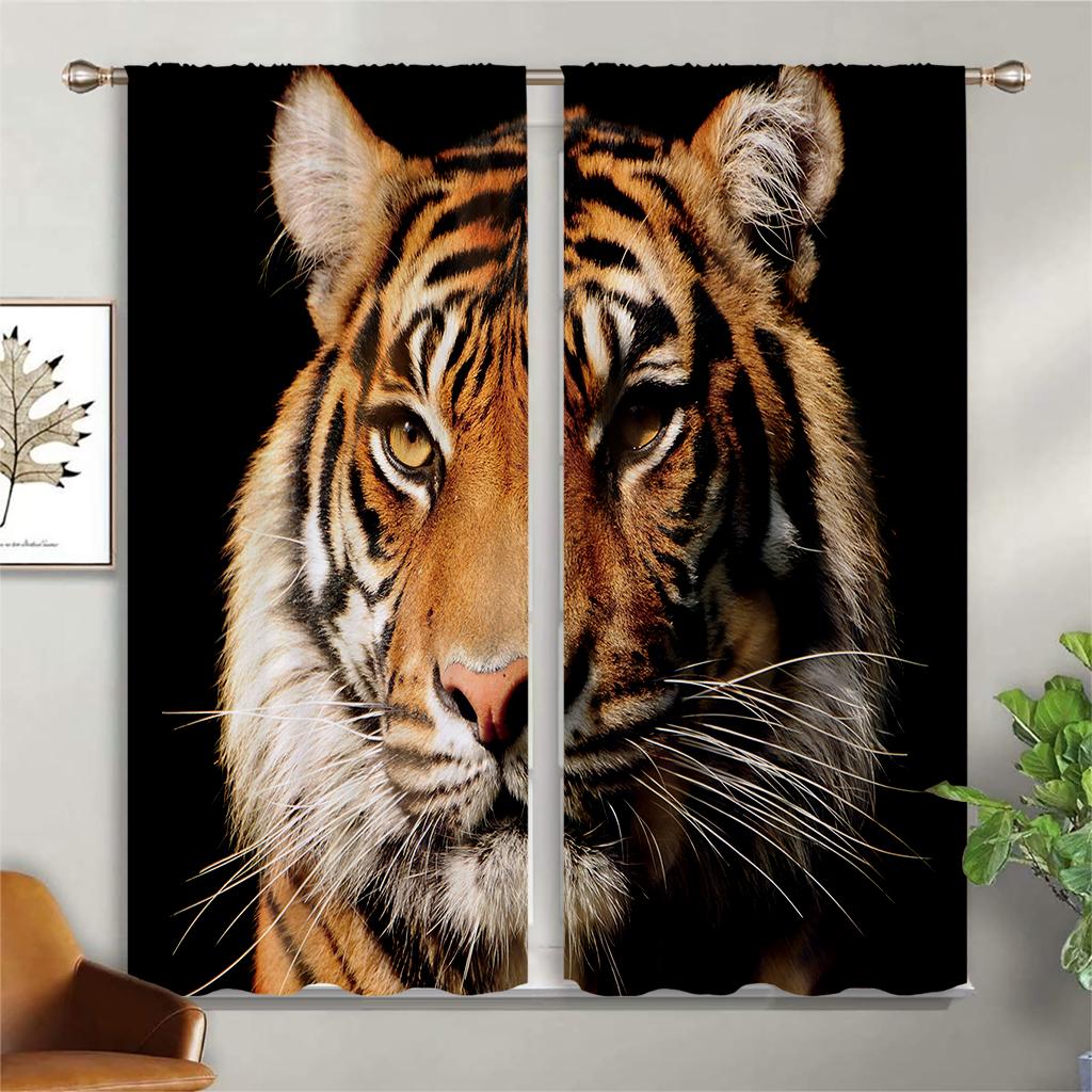 Lejon Under Stjärnhimlen Djur 3D-tryck Gardin Stångficka Sovrum Vardagsrum Kök Fyra Årstider Dekorativ Gardin