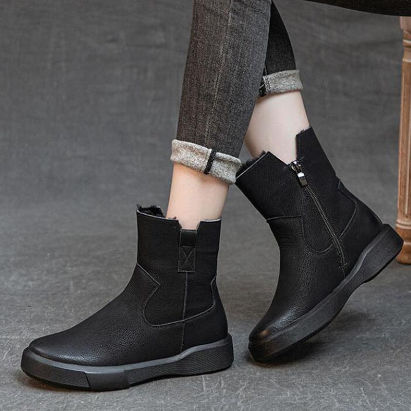 

Модные GKTINOO 4см Коровья Натуральная Кожа Массивные Весенние Резиновые Ботильоны на Щиколотке Мягкая Подошва Зимние Плюшевые Плоские Ботильоны Осенние Удобные Женские Туфли 43 чёрный