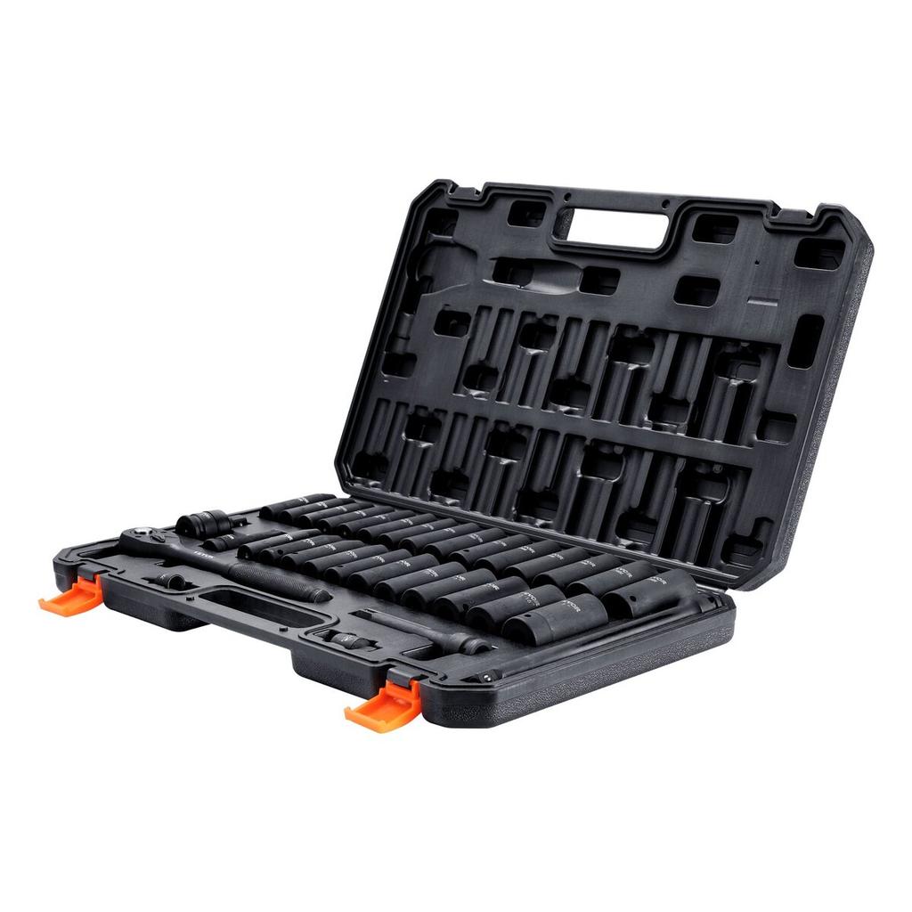 1/2" Drive Impact Socket Set, 33 Piece Socket Set SAE 3/8"-1" and Metric 10-24mm, 6 Point Cr-V Alloy Steel for Auto Repair, Easy-to-Read Size